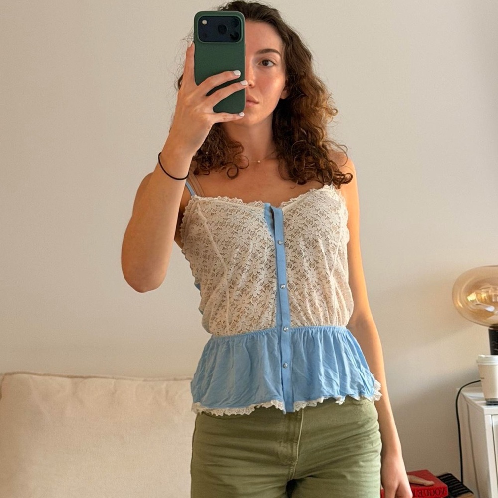 Blue and Cream Lace Lingerie Set